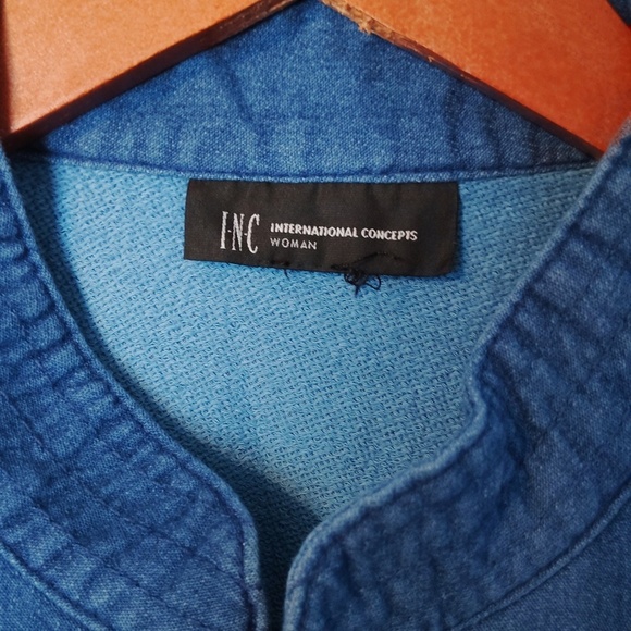 INC International Concepts  Denim Jacket Blazer Military Style Gold Button - Picture 2 of 14